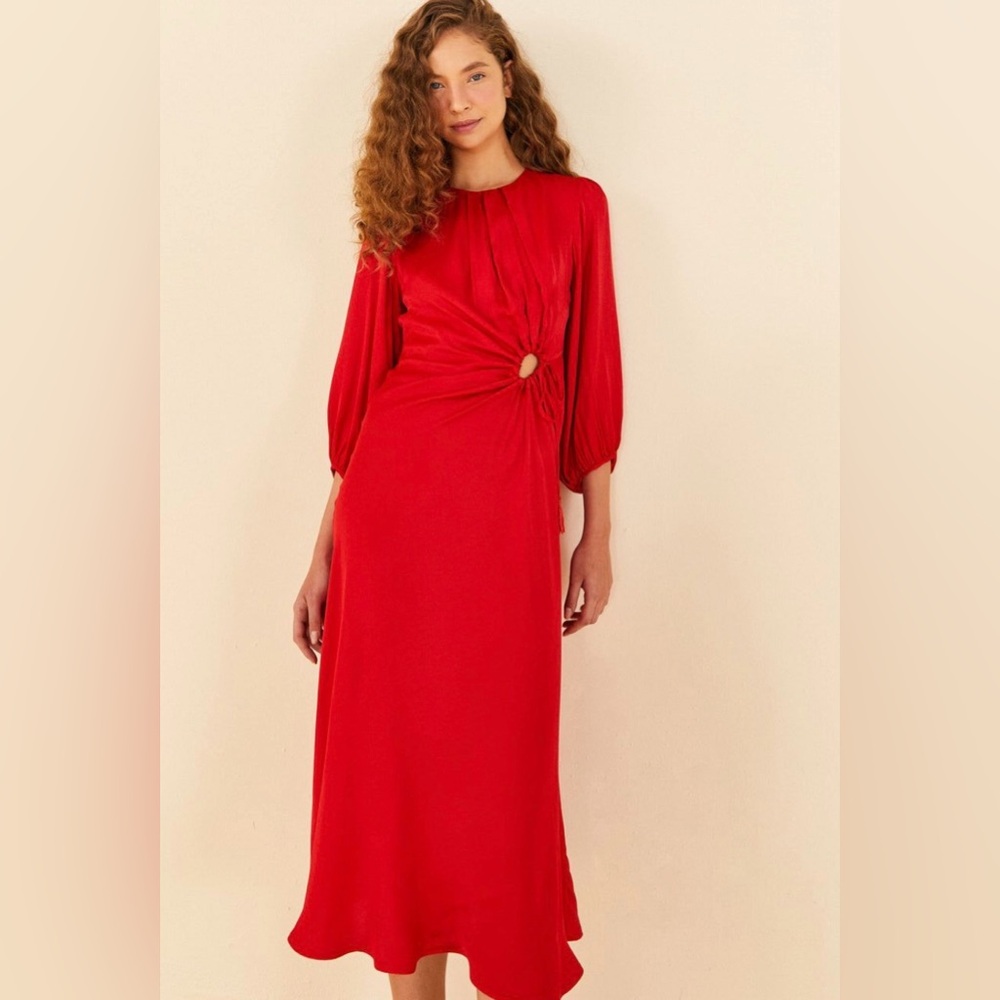 NEW NWT Farm Rio Red Front Circle Cut Out Midi Dress size S